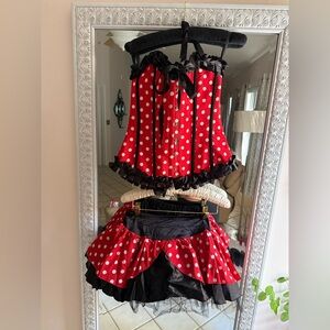 Red Polka Dot Corset and Skirt Set Custume